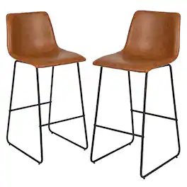 Alamont Home - Reagan Set of 2 Kitchen Bar Height Stool - 30 Inch LeatherSoft Barstool - Light Brown