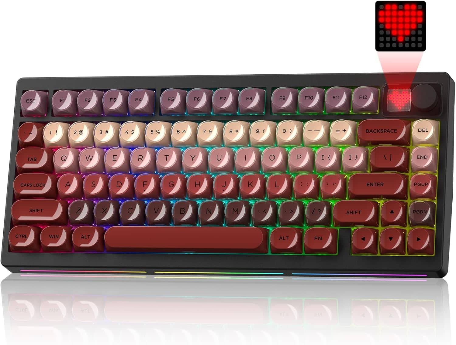 Womier - MT75 Wireless Mechanical Keyboard, 75% Layout Gaming Keyboard with Knob - Red