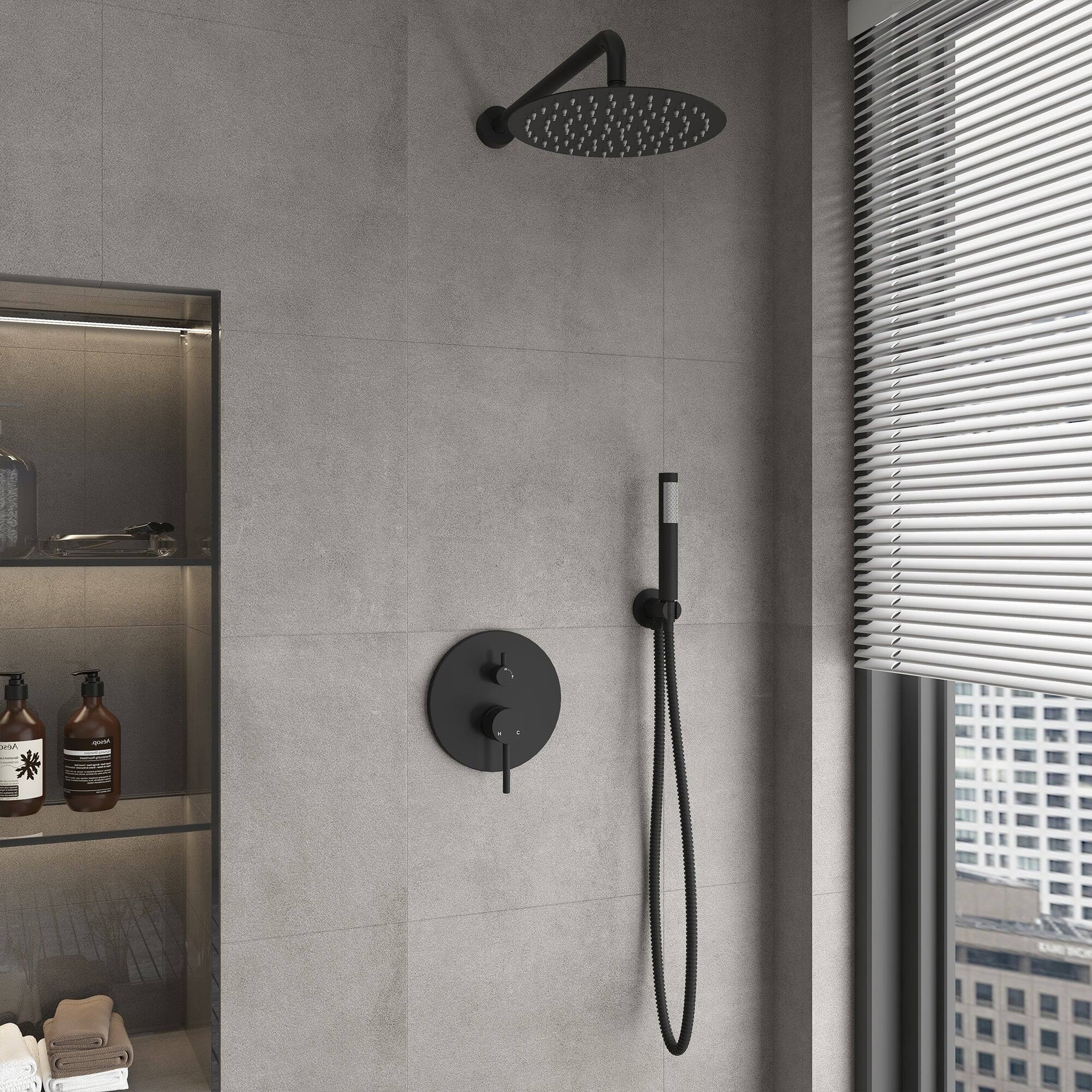 Alt View 4. Boyel Living - 1-Spray 10 in. Round Wall Mount Fixed and Handheld Shower Head 1.8 GPM with Pressure Balance Valve in Matte Black - Matte Black.