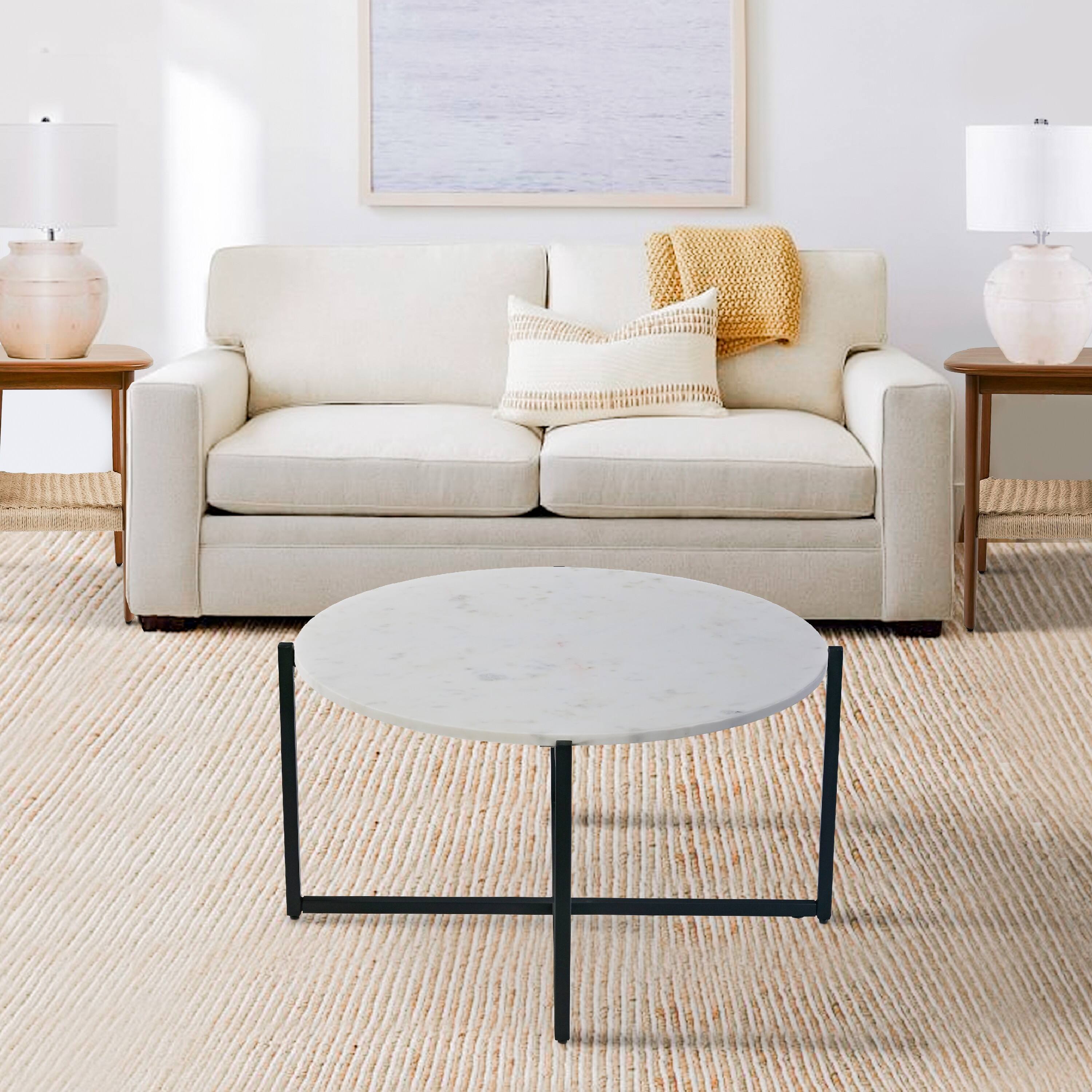Alt View 8. Manhattan Lane - Ivy 30 Inch Marble Top Round Coffee Table with Metal Frame - White and Black.