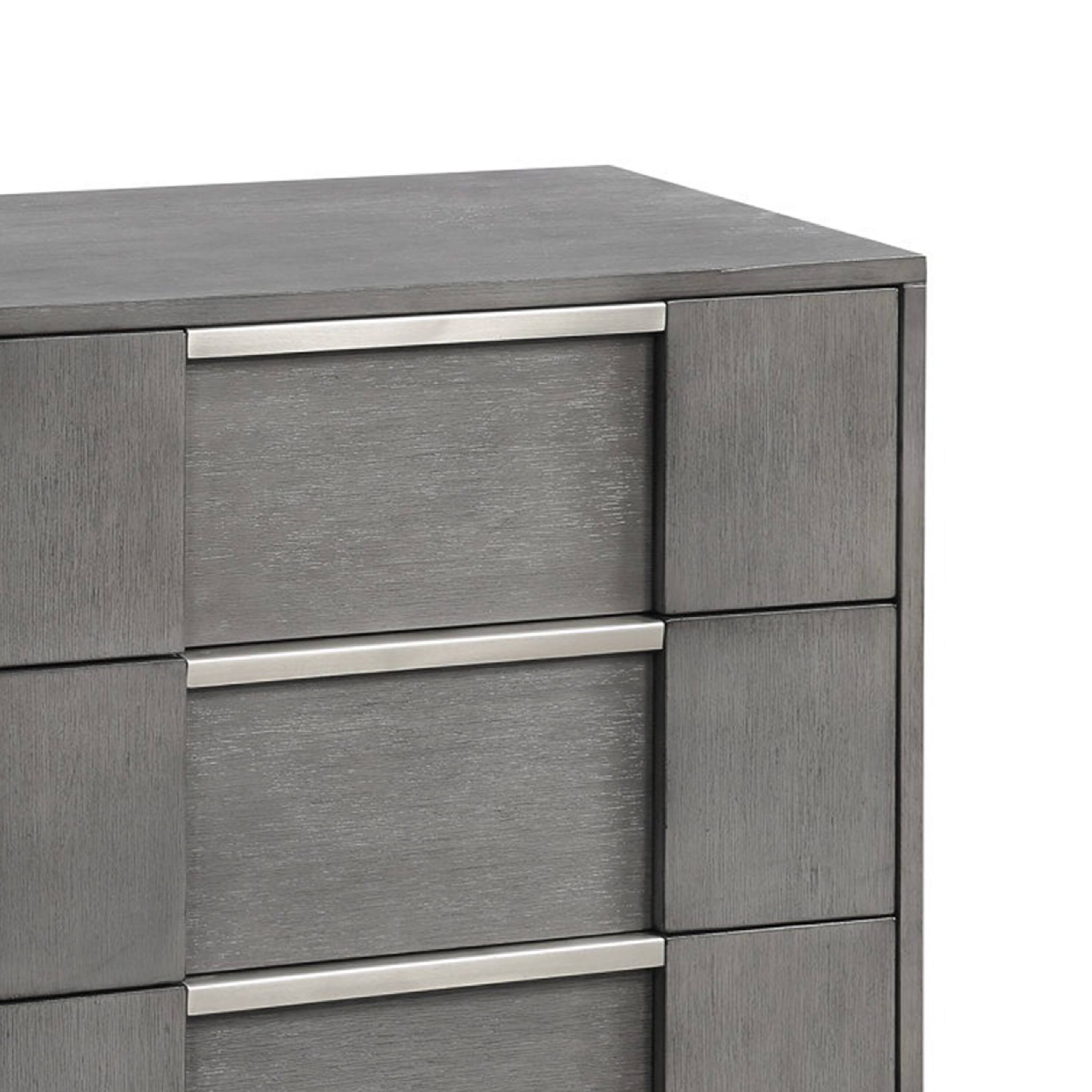 Alt View 2. Manhattan Lane - Levice Nightstand with 3 Drawers, Dovetail Built Solid Wood - Gray, Nickel.