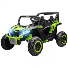 BreeBe - Qaba 24V 7AH 2-Seater Kids Ride-On UTV, 4MPH Electric Car with Shock Absorbers, Music, Horn, LED Lights, Ages 3-8 - Green