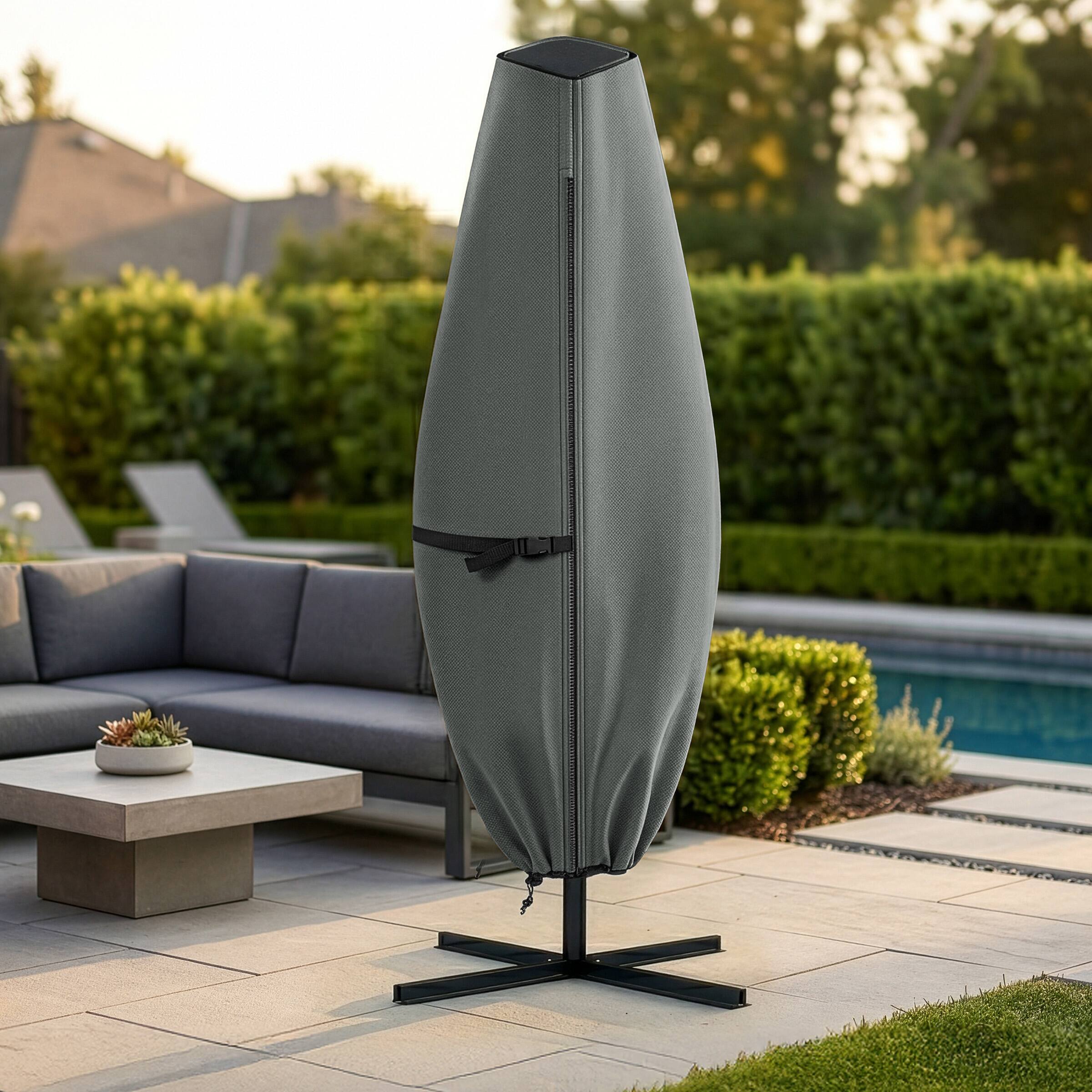 Front. Pure Garden - Solar Large Umbrella Cover with Clear Top 600D Waterproof 50+ UV Resistant Umbrella Protector Solar Cover - Gray.