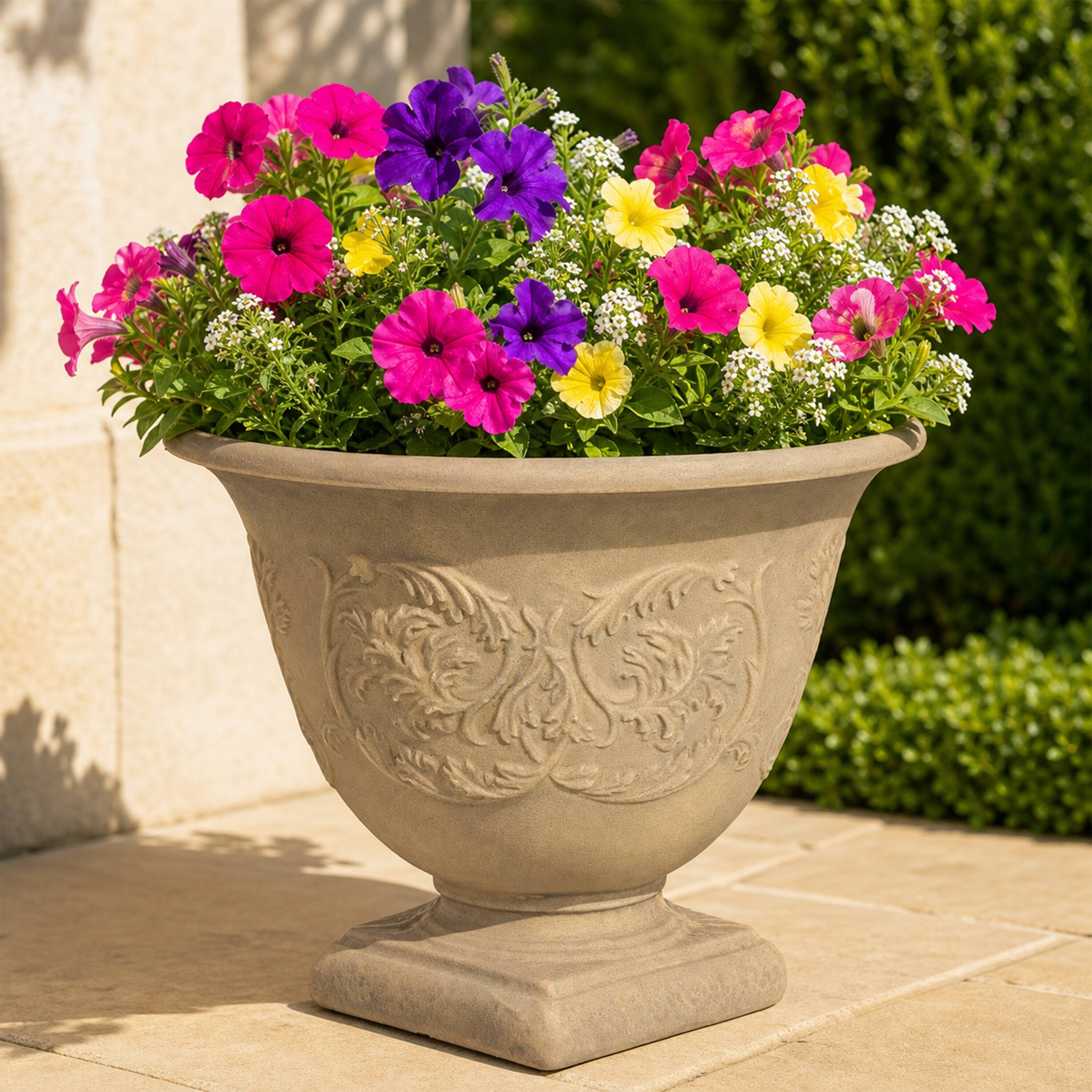 Alt View 1. Sunnydaze - 13 in Darcy Polyresin Planter - Set of 2 - Beige.
