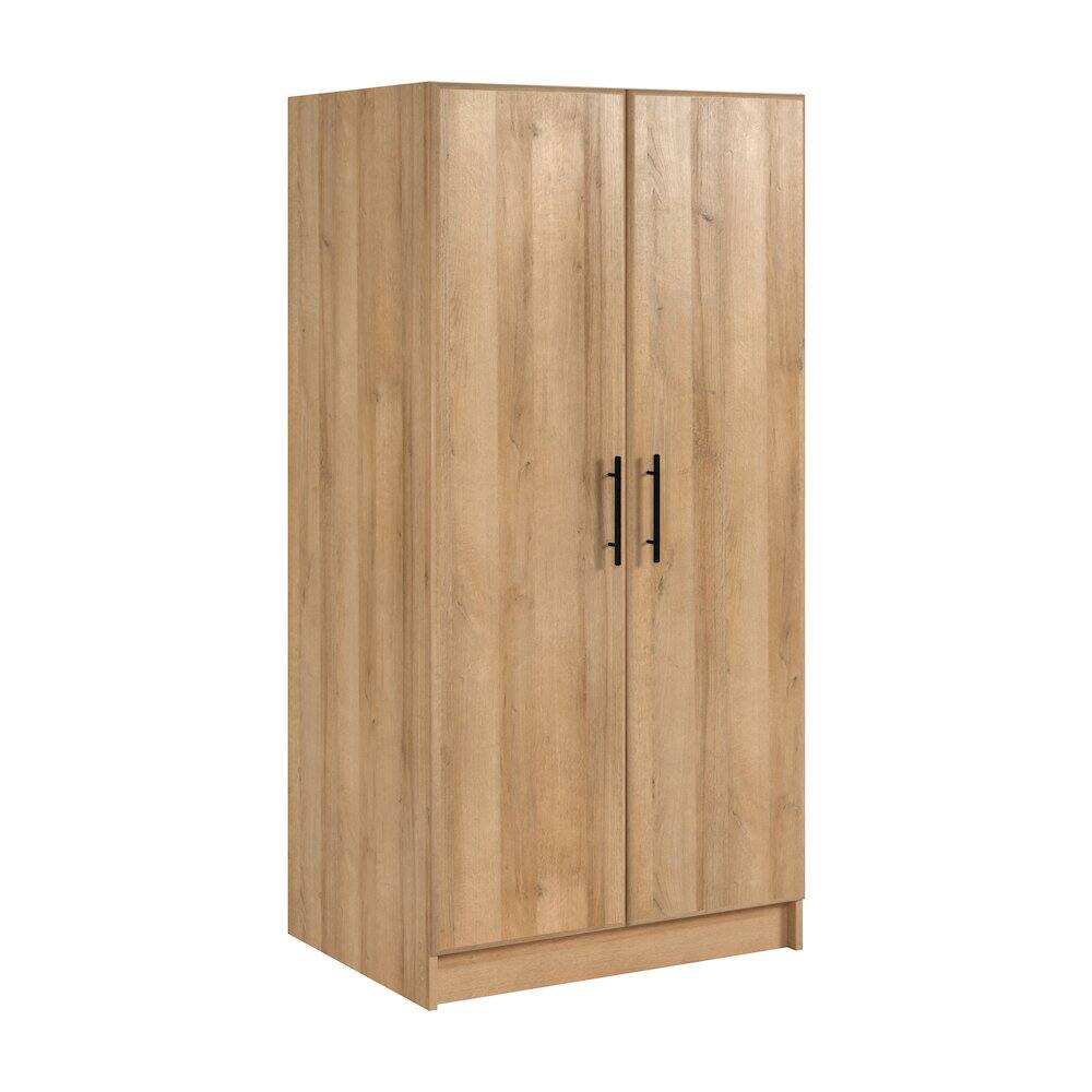 Angle. Prepac - Elite 32 inch Storage Cabinet, 16" D x 32" W x 65" H, Oak - Oak.