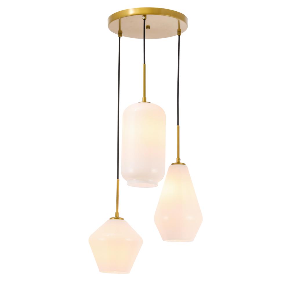 Alt View 2. Living District - Gene 3 light Brass and Frosted white glass pendant - Brass And Frosted White Glass.