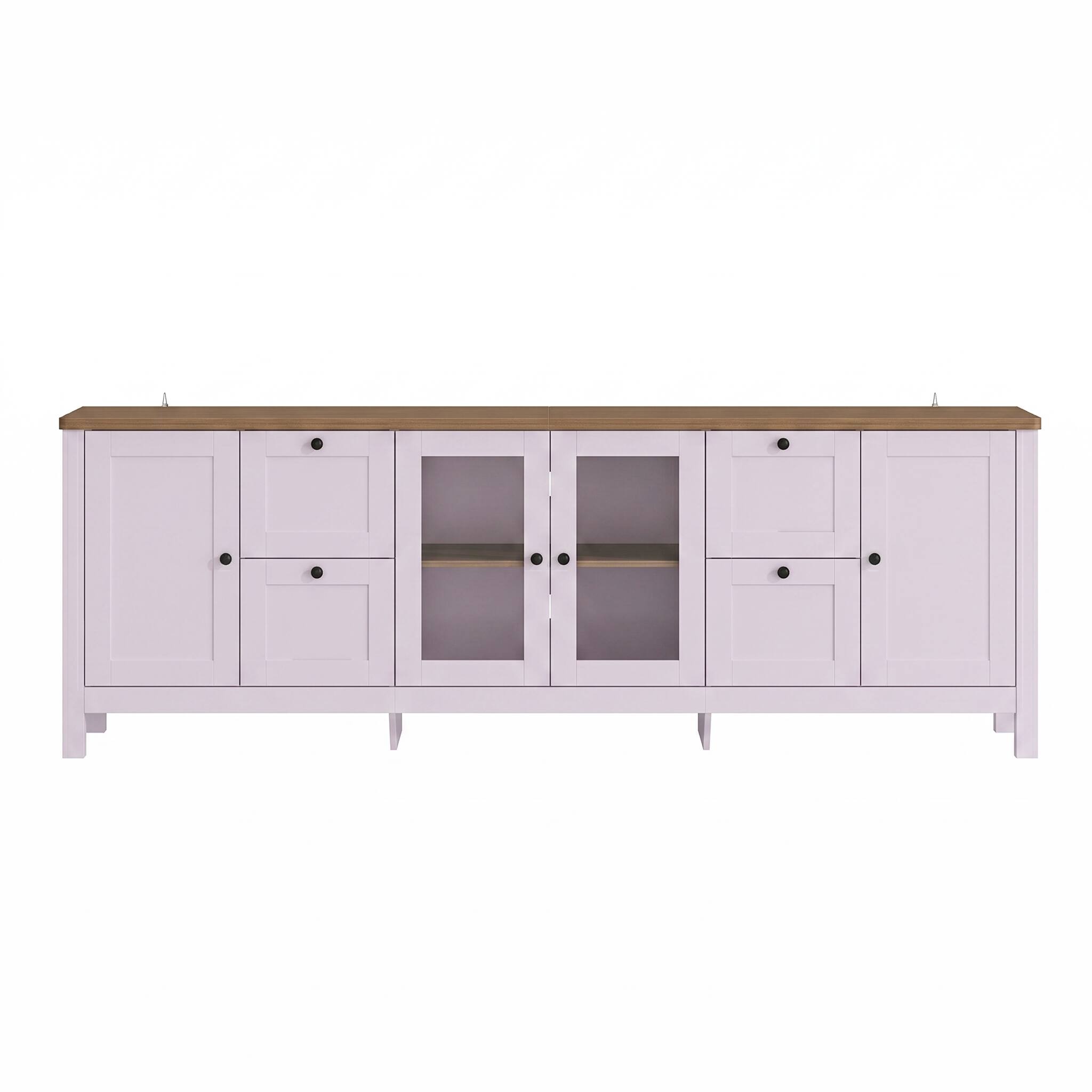 Alt View 9. Famapy - 90.6" Farmhouse TV Stand for 85 Inch TV, Glass Doors, Adjustable Shelves, 10-Compartment Storage - Pink & Wooden.