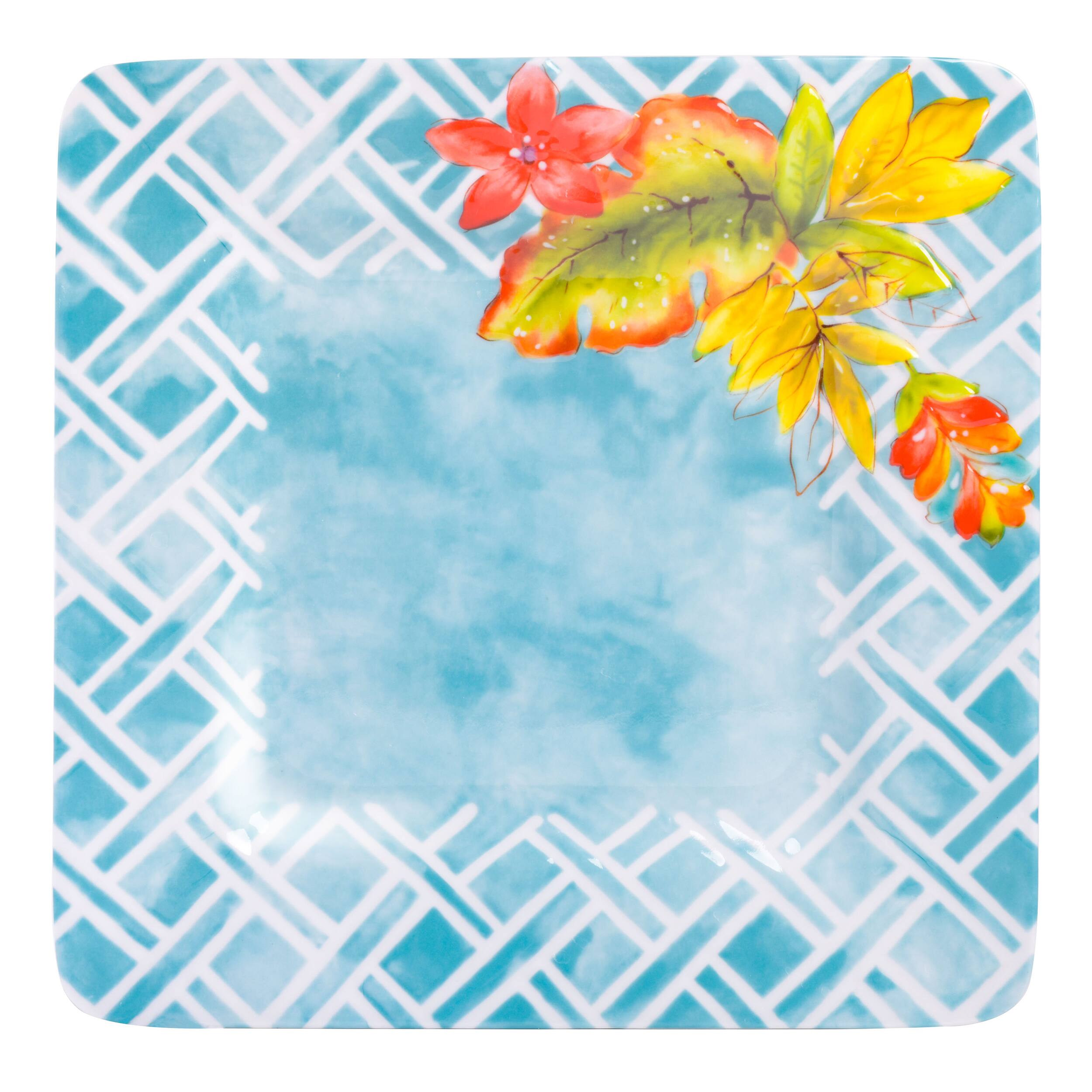 Alt View 3. Laurie Gates - Laurie Gates Tropicalla 12 Piece Square Melamine Dinnerware Set - Blue.