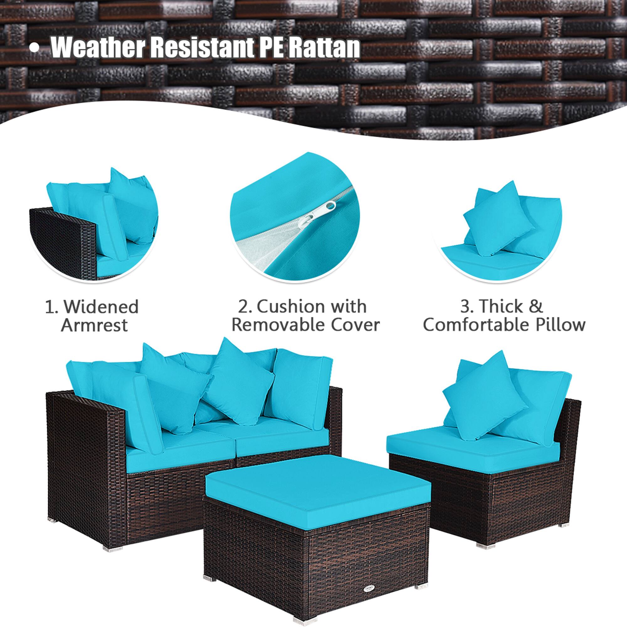 - Weather Resistant PE Rattan

1. Widened Armrest

2. Cushion with Removable Cover

3. Thick & Comfortable Pillow