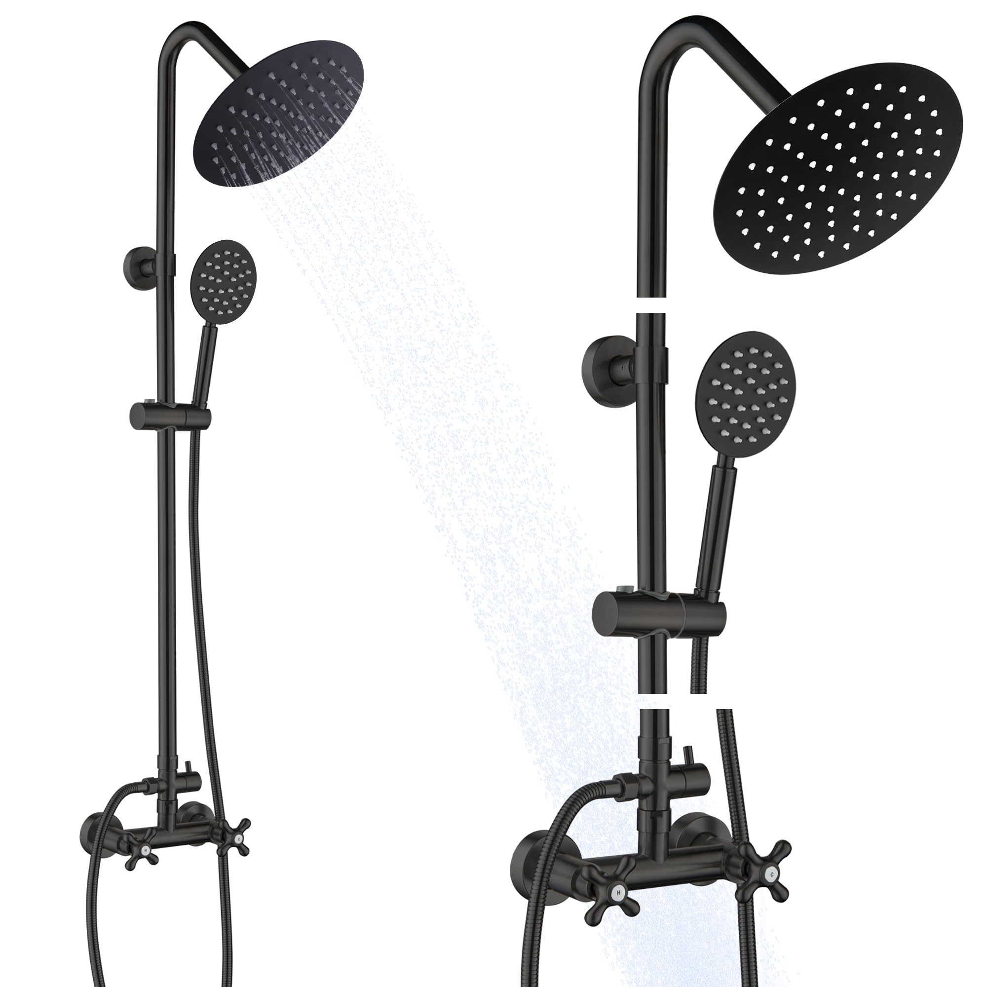 Dazzed Corner - Outdoor Shower Kit, 8 Inch Round Rain Shower Head - Black