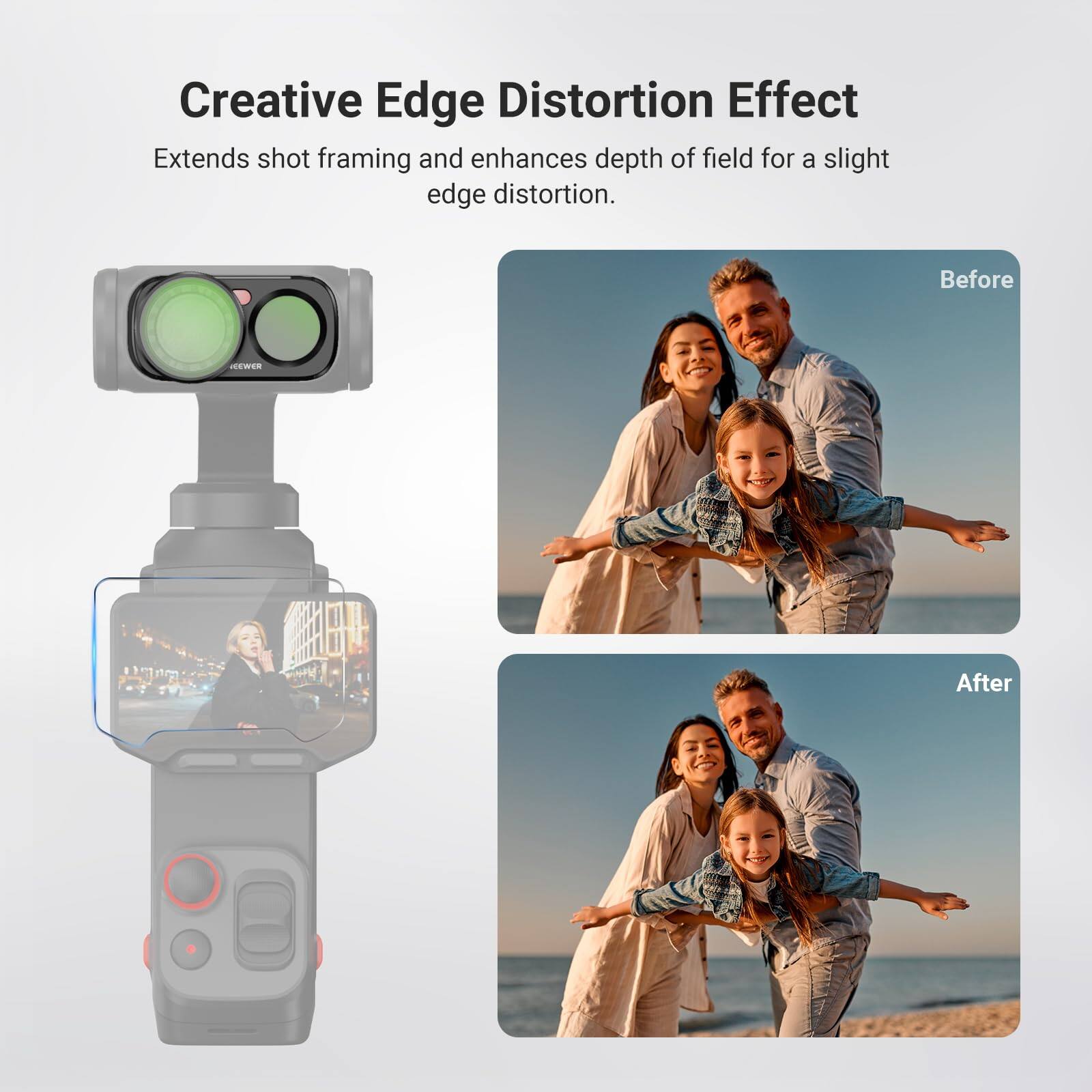 Creative Edge Distortion Effect  
Extends shot framing and enhances depth of field for a slight edge distortion.