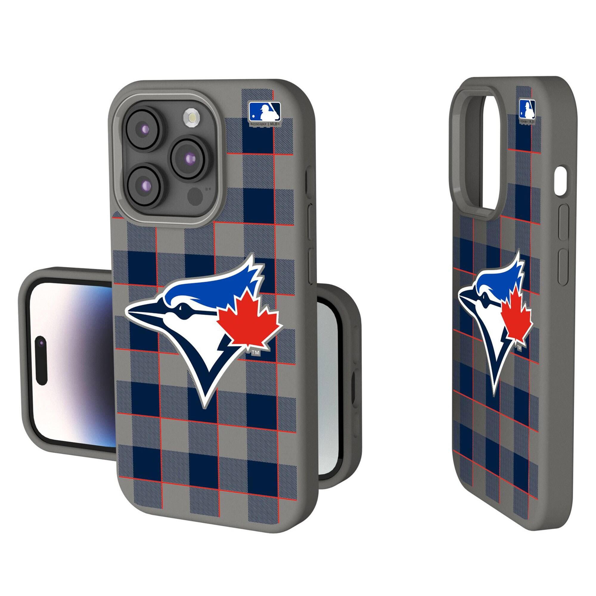 Front. Keyscaper - Toronto Blue Jays Plaid Soft Touch iPhone Case - 14 - Gray.