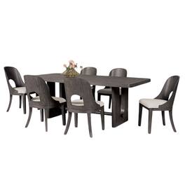 Manhattan Lane - Zoko 7pc Dining Table Set, White Polyester Chairs, Ash Gray Rubberwood - Ash Gray, White