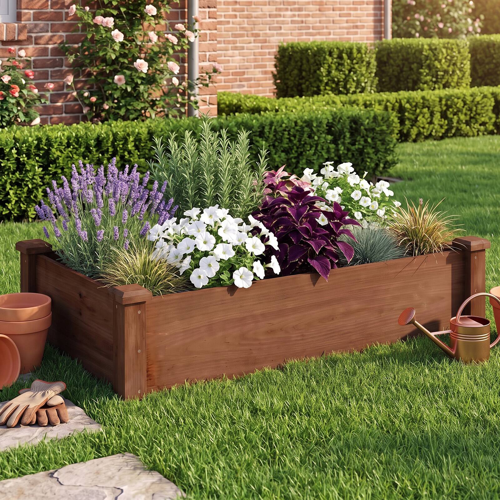 Alt View 1. Costway - Costway Wooden Raised Garden Bed Rectangular Planter Box for Vegetables Fruits Flowers - Dark Brown.