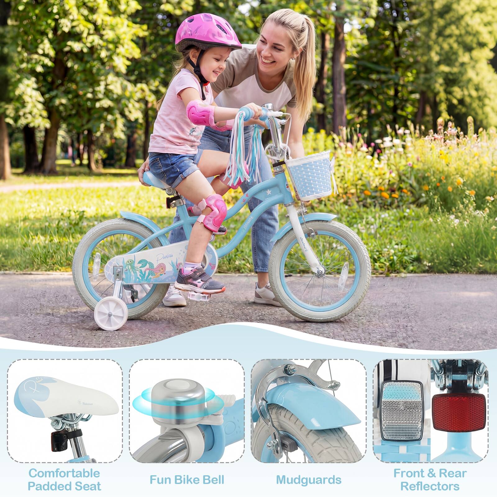 - Comfortable Padded Seat
- Fun Bike Bell
- Mudguards
- Front & Rear Reflectors