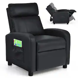 Gymax - Kids Recliner Chair Adjustable Leather Sofa Armchair w/ Footrest Side Pocket Black - Black