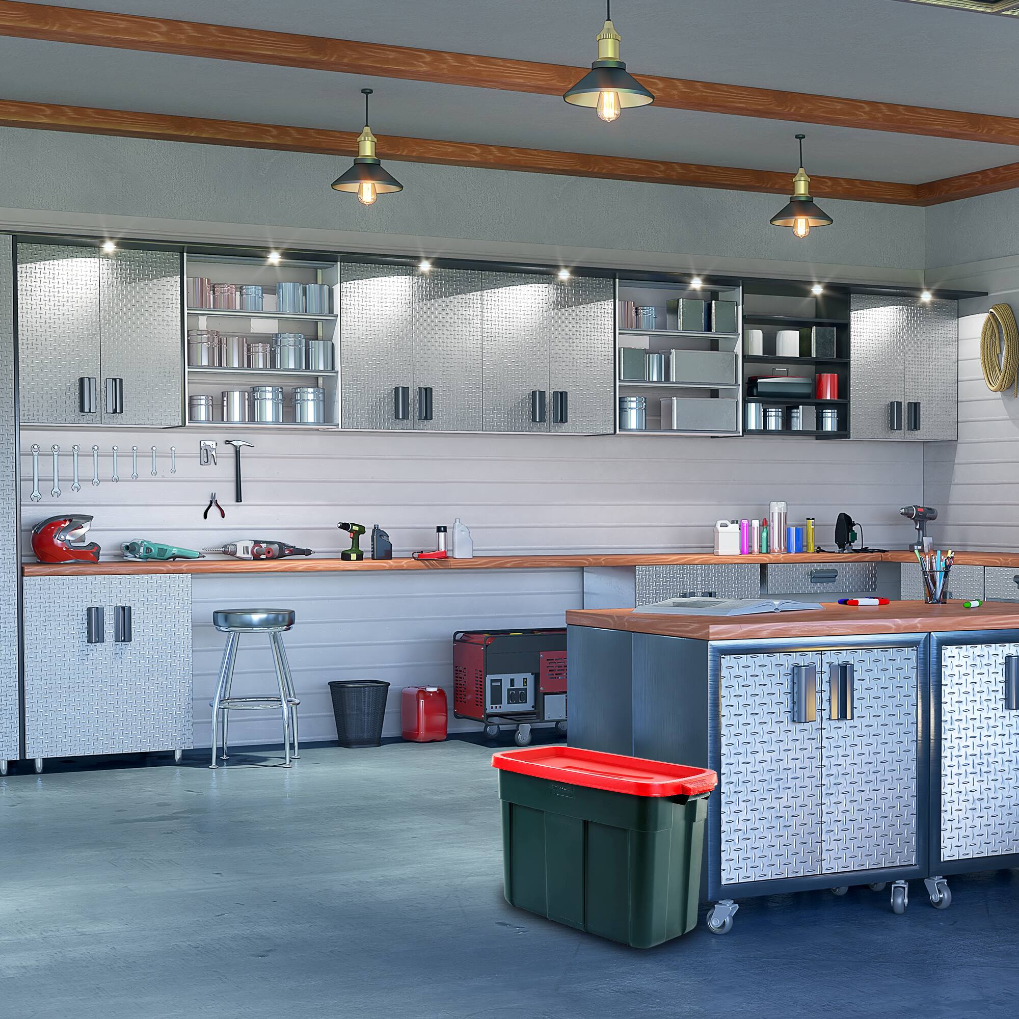 Alt View 10. RubberMaid - Rubbermaid Roughneck 18 Gal Plastic Holiday Storage Tote, Green and Red (6 Pack) - Holiday Red and Green.