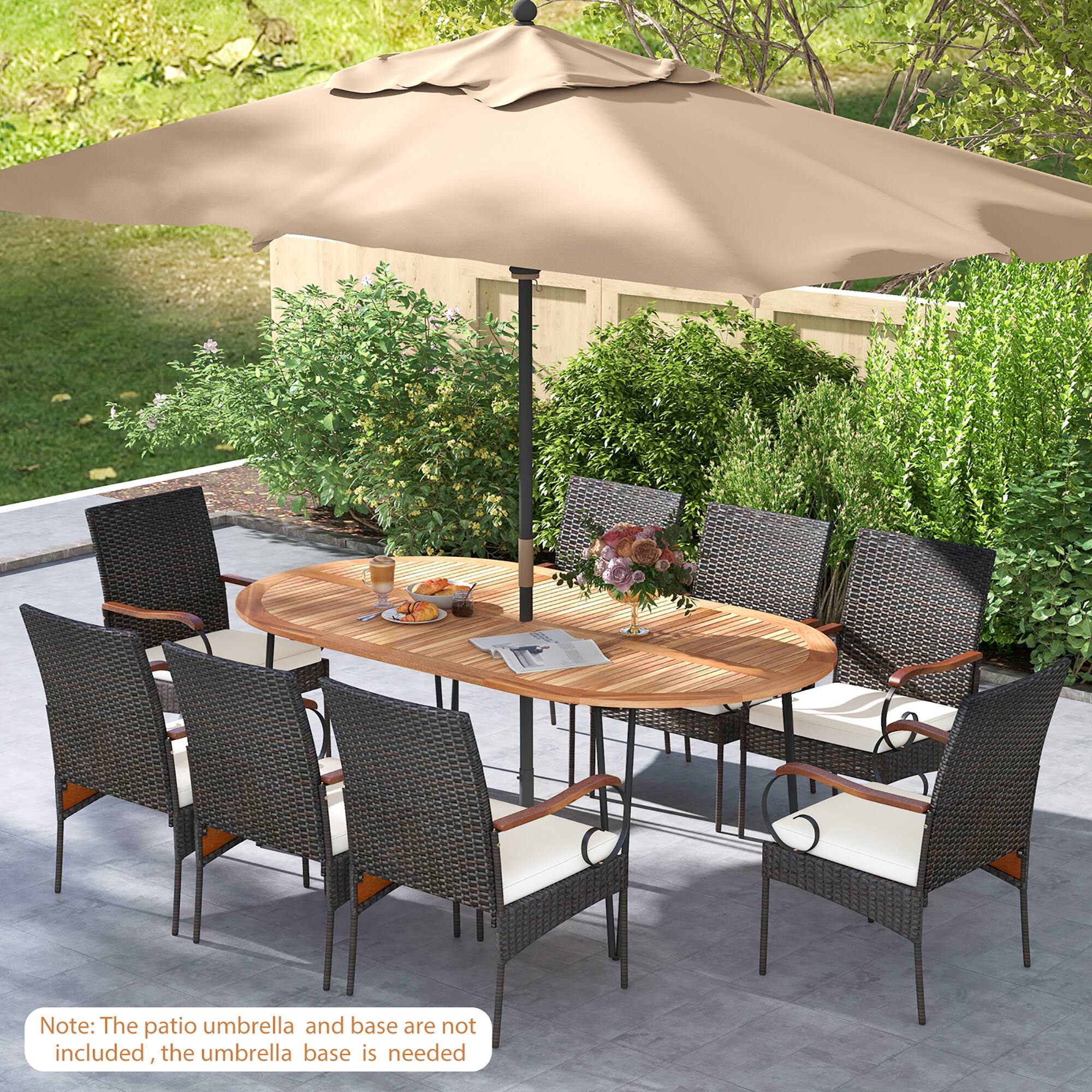 Note: The patio umbrella and base are not included, the umbrella base is needed.