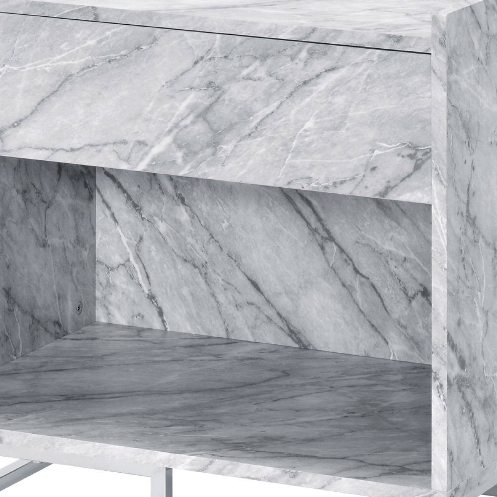 Alt View 3. Manhattan Lane - Faux Marble Accent Table with Chrome Finish - Blue and Gold.