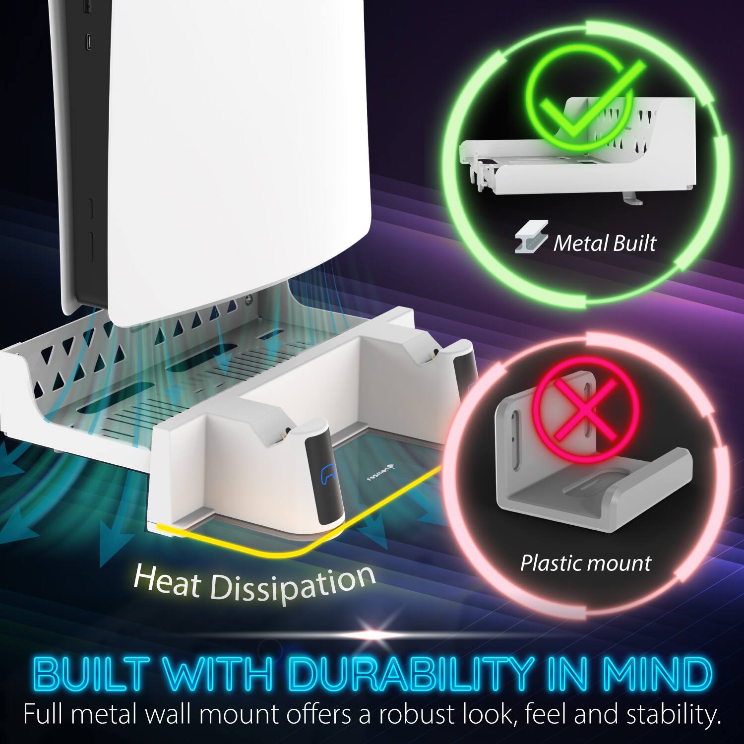 Metal Built, Heat Dissipation, Plastic mount, BUILT WITH DURABILITY IN MIND, Full metal wall mount offers a robust look, feel and stability.