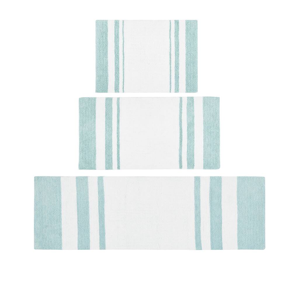 Alt View 1. APRILSOUL - Reversible Cotton Bath Rug Casual Stripes Soft Plush Highly Absorbent - Aqua.