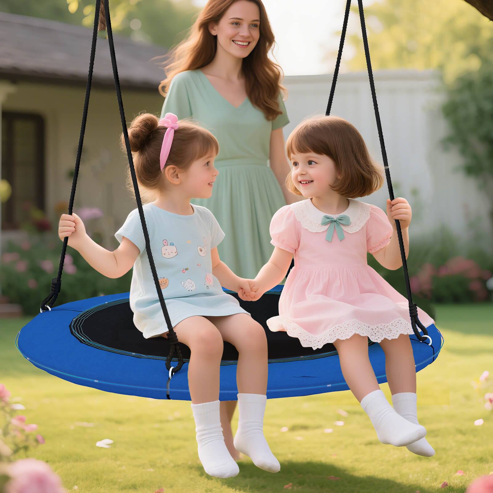 Alt View 3. Costway - Costway 40" Saucer Tree Swing 660 LBS for Kids Adults Outdoor w/LED Lights - Blue.