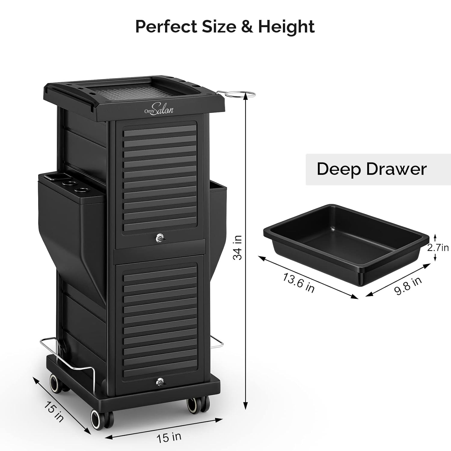 Perfect Size & Height

Deep Drawer

34 in

13.6 in

9.8 in

2.7 in

15 in

15 in