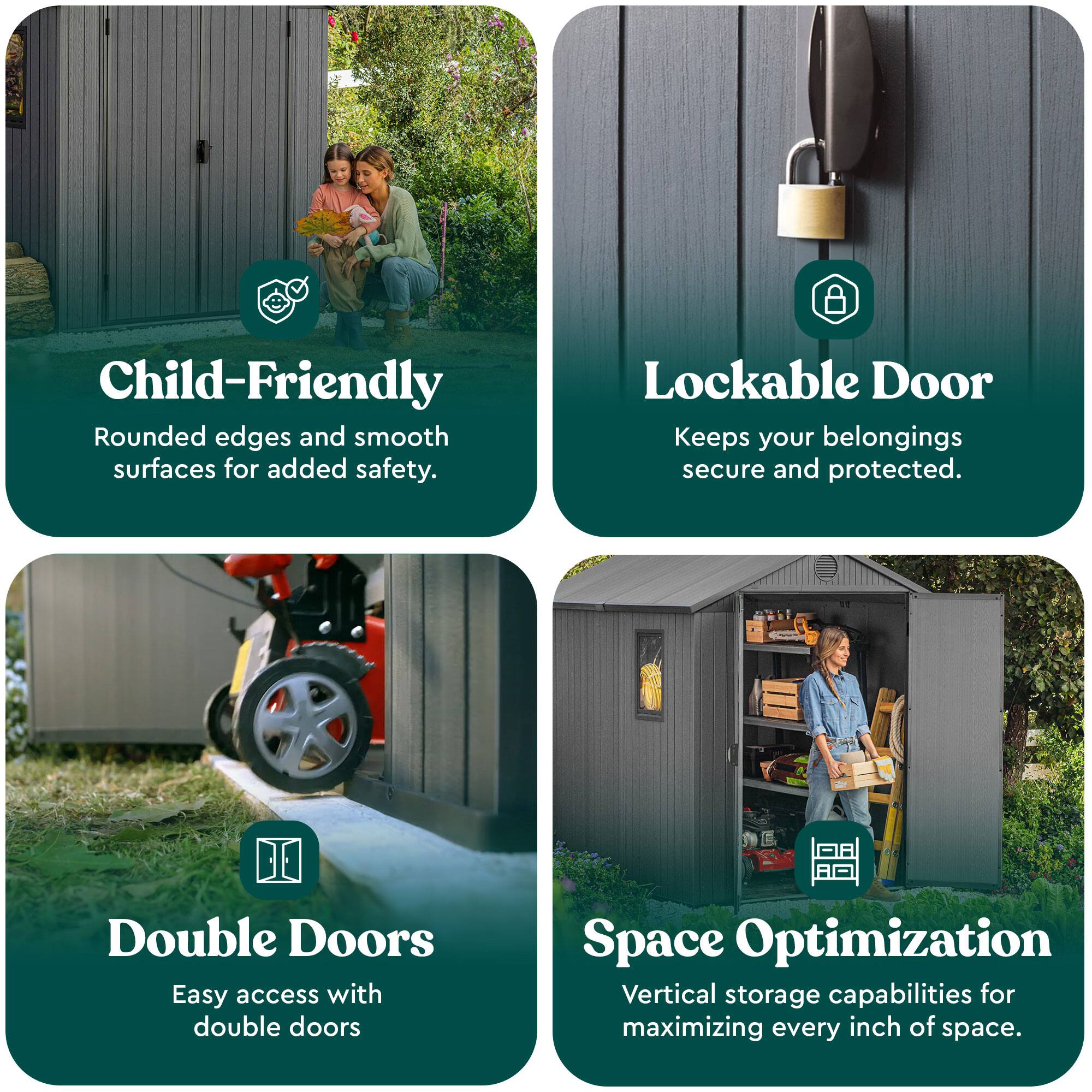 - **Child-Friendly**  
  Rounded edges and smooth surfaces for added safety.

- **Lockable Door**  
  Keeps your belongings secure and protected.

- **Double Doors**  
  Easy access with double doors.

- **Space Optimization**  
  Vertical storage capabilities for maximizing every inch of space.