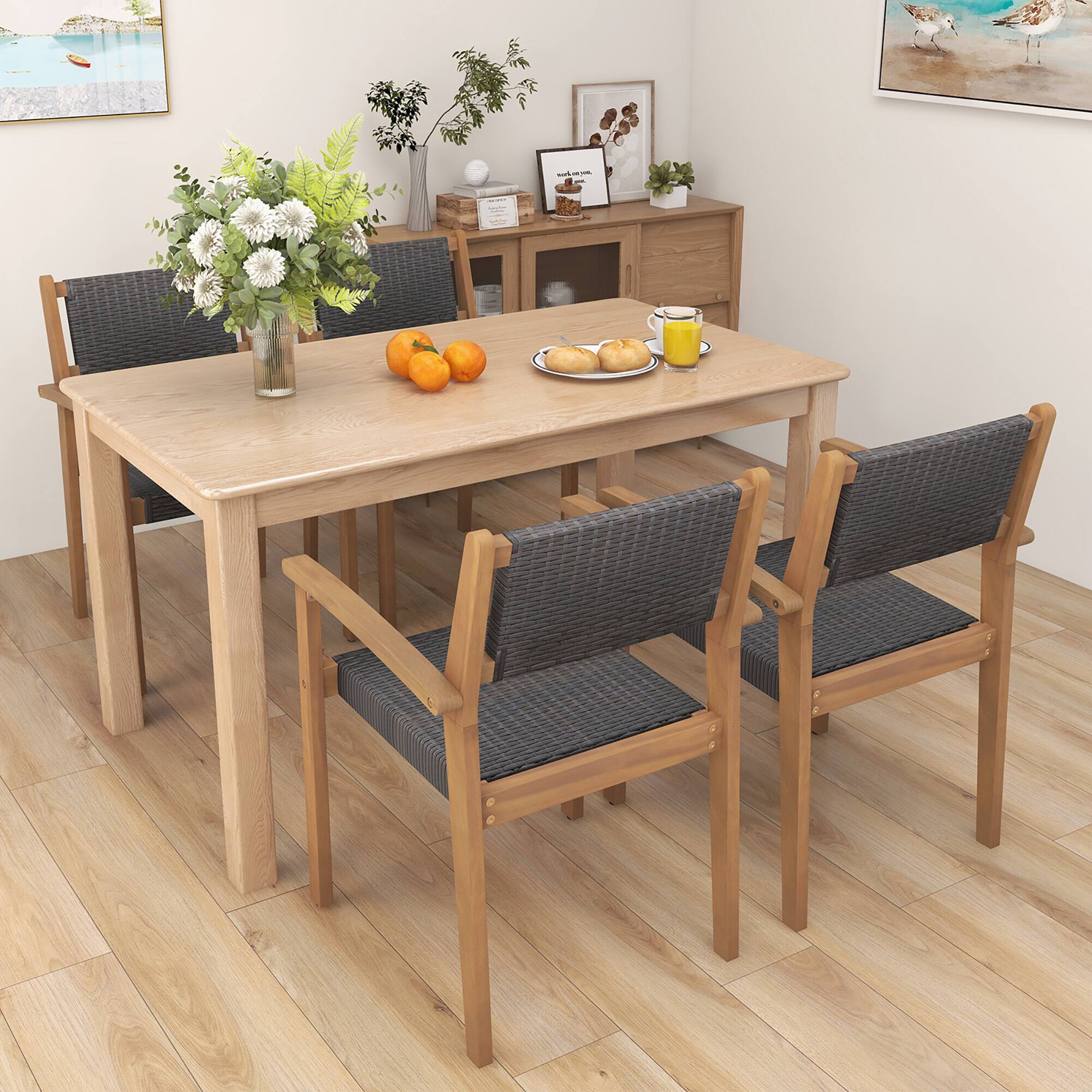 Alt View 1. Gymax - Gymax Stackable Dining Chair Set of 4 w/ Breathable Backrest Adjustable Foot Pads - Mixed Brown, Natural.