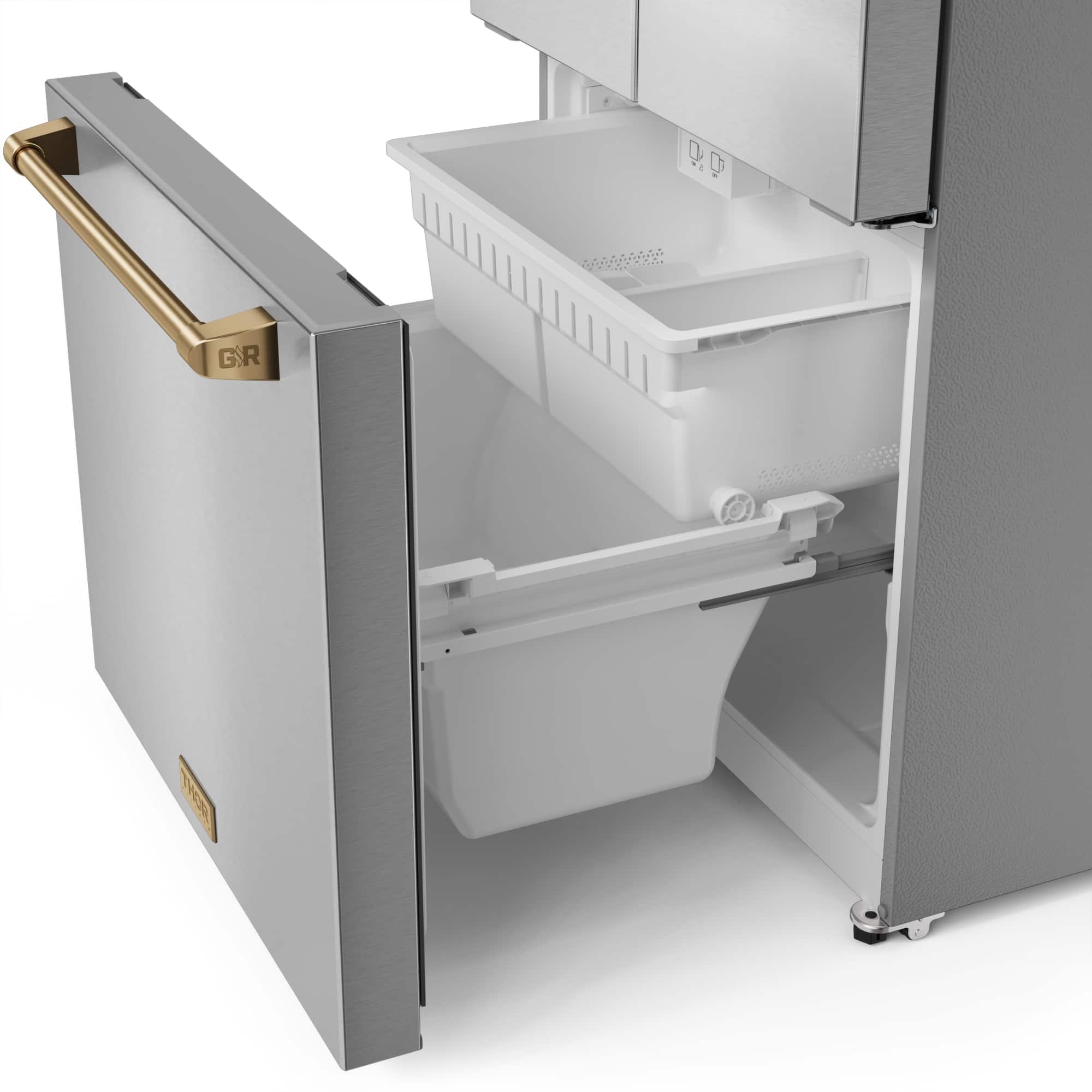 Alt View 11. Thor Kitchen - Gordon Ramsay Series by Thor Kitchen 17.5 Cu. Ft. Counter Depth Refrigerator with Bronze Hardware - Stainless steel.