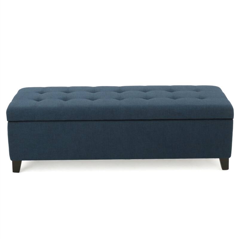 Back. HTUTWOO - Upholstered Storage Ottoman Bench - Entryway Bench, End of Bed Bench, Ottoman Foot Rest for Bedroom, Supports 300 lbs - Navy Blue.