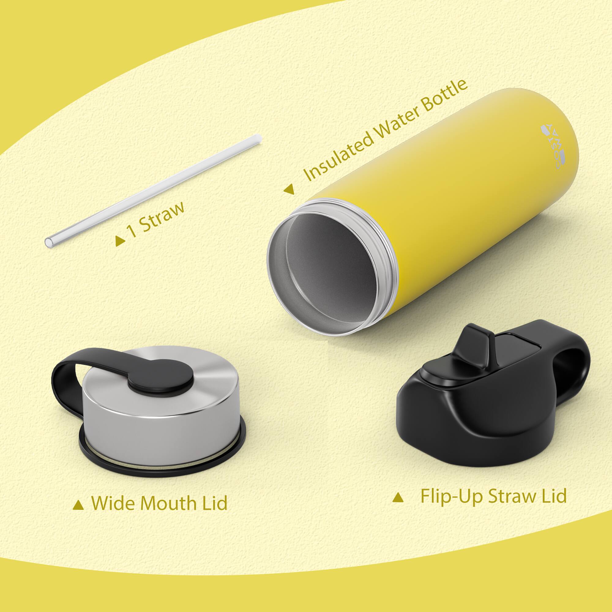 1 Straw Bottle Water Insulated  
Wide Mouth Lid  
Flip-Up Straw Lid