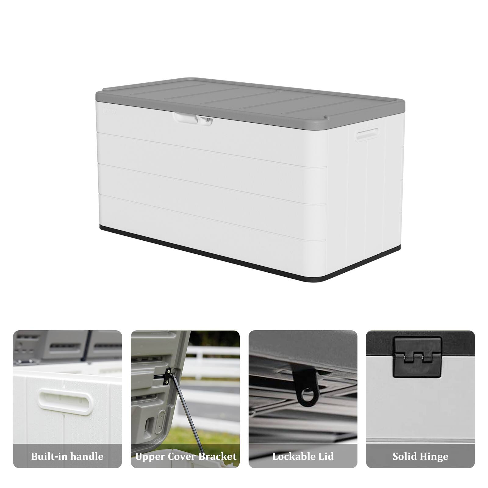 - Built-in handle
- Upper Cover Bracket
- Lockable Lid
- Solid Hinge