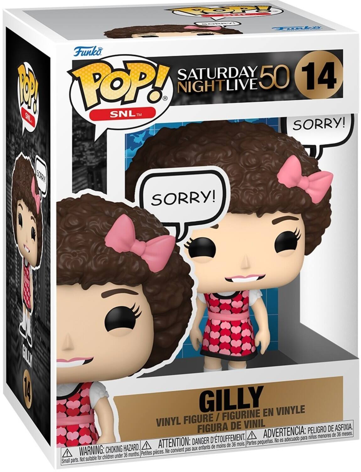 Funko, SATURDAY 50 14, POP!, NIGHTLIVE, SNL, TM, SORRY!, SORRY!, SORRY!, GILLY, EN VINYLE, FIGURE, FIGURINE, VINYL, DE VINIL, FIGURA, PELIGRO DE ASFIXIA, D'TOUFFEMENT, ADVERTENCIA: nios menores de 36 meses, DANGER, No es adecuado para, ATTENTION: de 36 mois, Partes pequeas, HAZARD, enfants de moins, WARNING: CHOKING, Ne convient pas aux, under 36 months, Petites pieces, Not suitable for children, Smal parts.