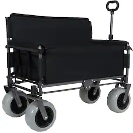 Mondawe - 3-in-1 500lbs Convertible Folding Wagon Utility Carts - Bench Seat w/ 180L Capacity, All-Terrain Wheels - Black