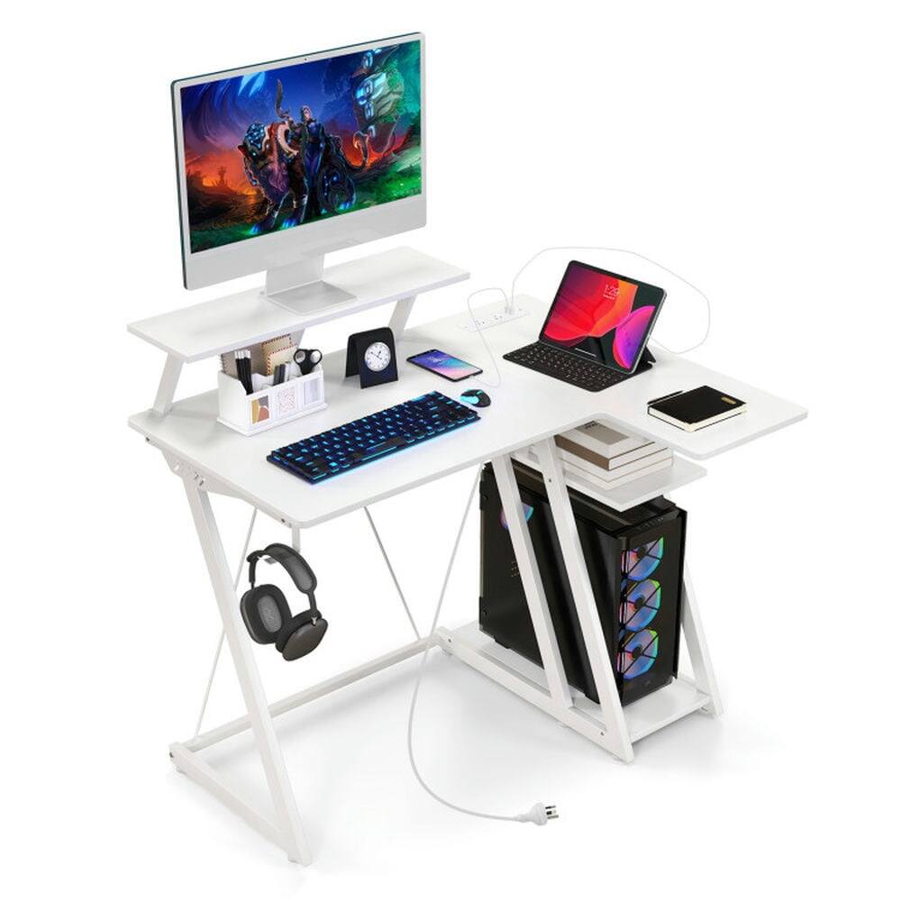Alt View 2. Kadyn - L Shaped Gaming Desk with Outlets and USB Ports-White, Home Office Desks, Gaming Computer Desks for Study,Working - White.