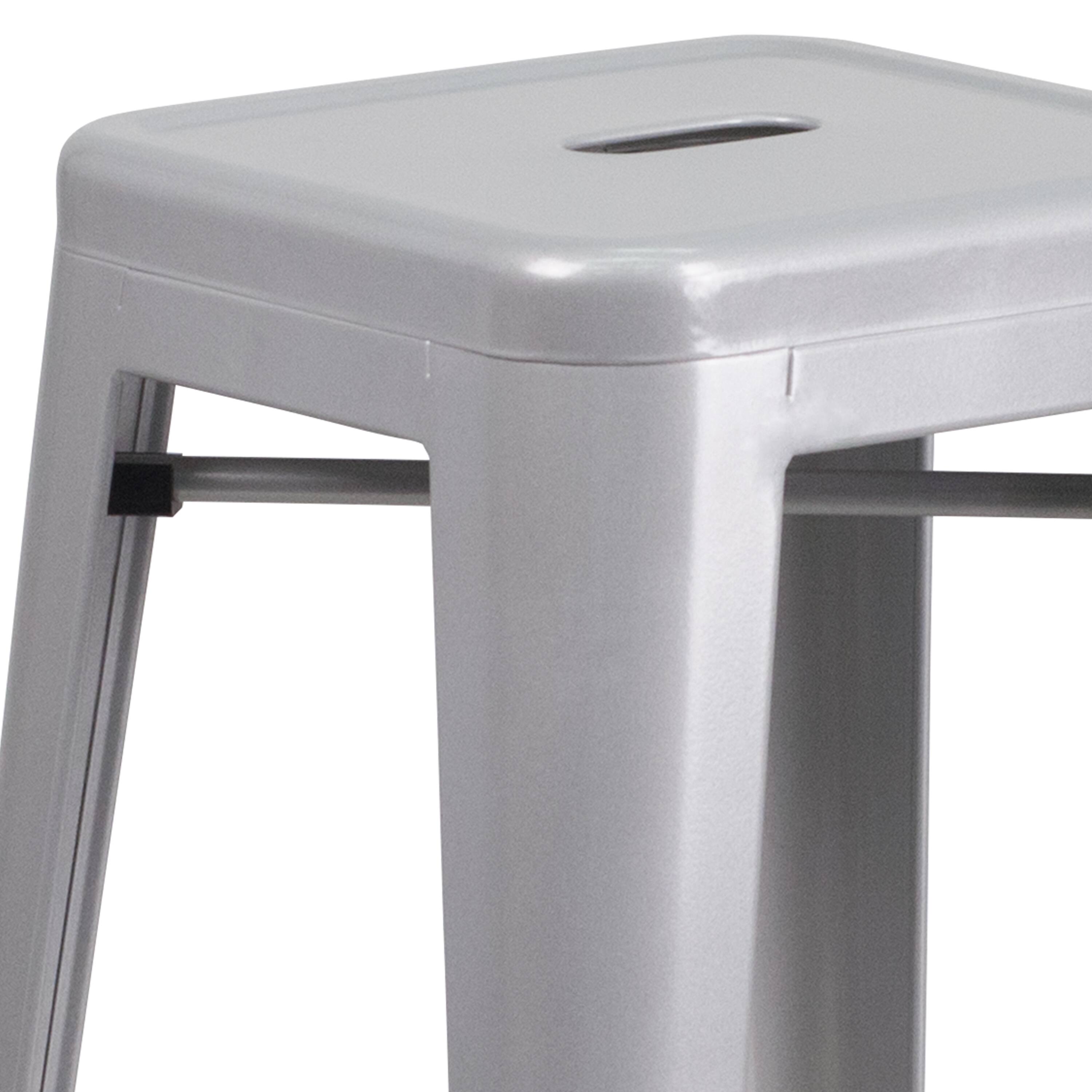 Alt View 7. Emma + Oliver - Commercial Grade 30"H Backless Metal Indoor-Outdoor Barstool with Square Seat - Silver.