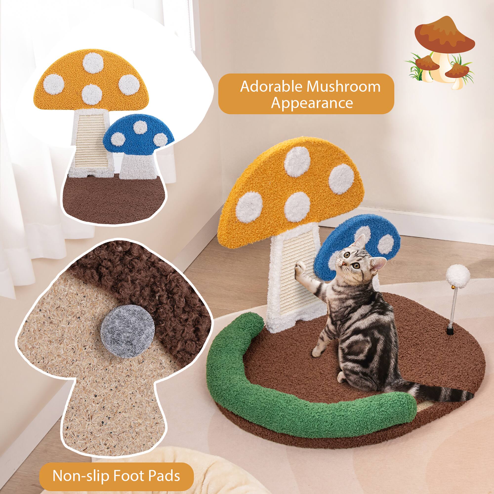 Adorable Mushroom Appearance  
Non-slip Foot Pads