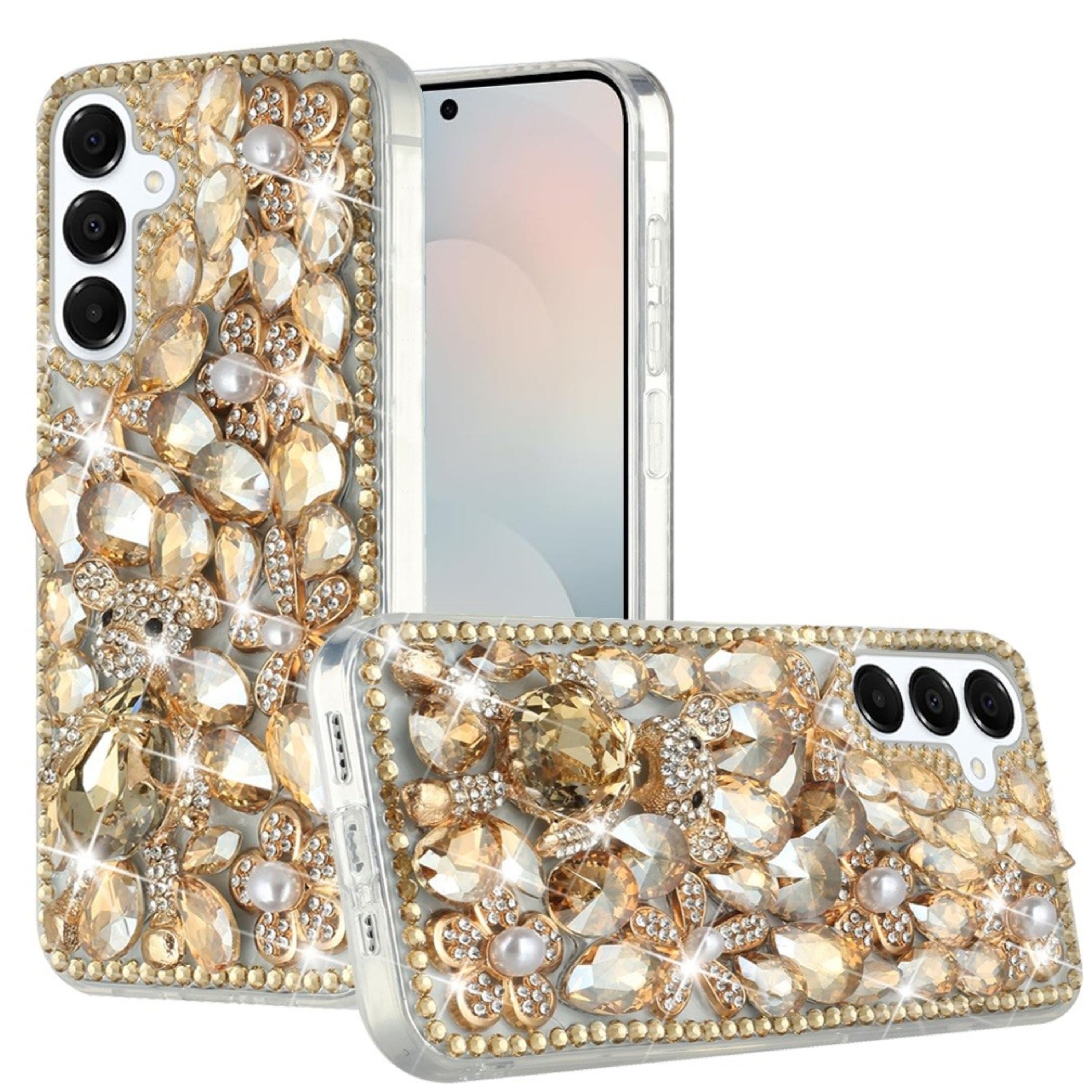 Kitcheniva - Full Diamond Bling 3D Jewel Ornaments Plus Tempered Glass For Samsung S25 FE Gold Panda Floral - Multicolor price history on PriceWatchPro
