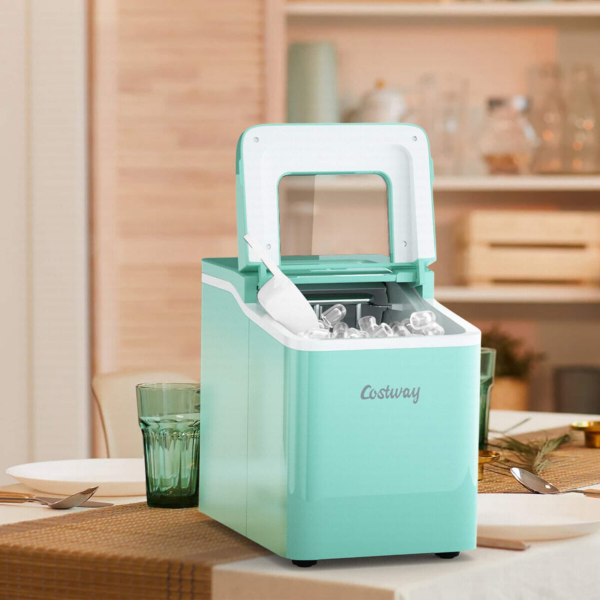 Angle. Costway - Portable Ice Maker Machine Countertop 26Lbs/24H Self-cleaning w/ Scoop - Green.