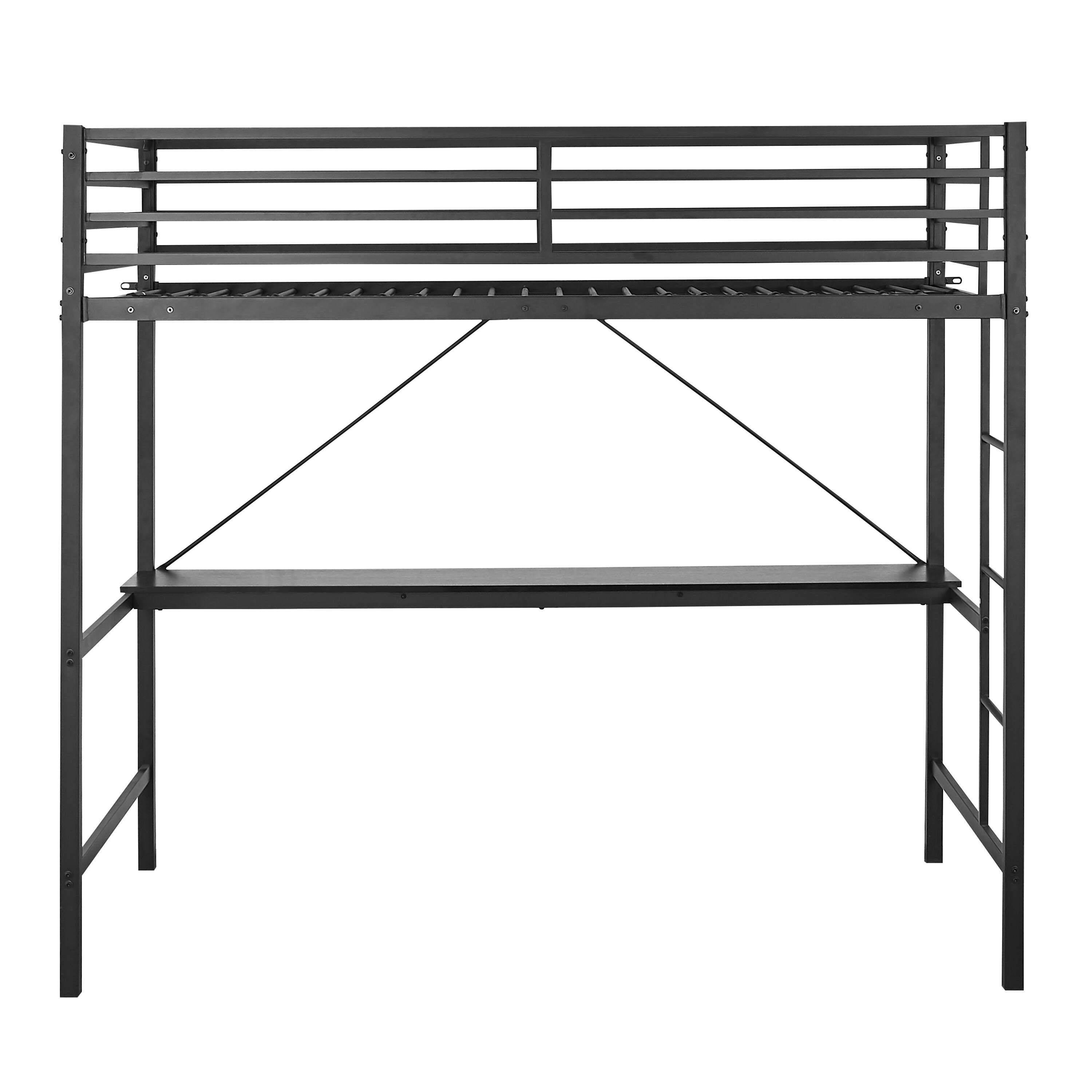 Alt View 9. Emma + Oliver - Jensen Metal Loft Bed Frame with Desk, Protective Guard Rails and Ladder for Kids, Teens and Adults - Black.