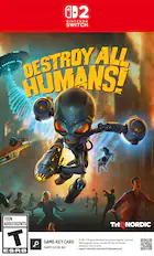 0D2 NINTENDO SWITCH DESTROY ALL HUMANS! TEEN ADOLESCENTS T ESRB THQ NORDIC 10 GB - Full game download via internet required. See back. GAME-KEY CARD Téléchargement du jeu complet (10 Go) via Internet nécessaire. Voir au verso. CARTE CLÉ DE JEU support.nintendo.com/switch2/gamekeycard