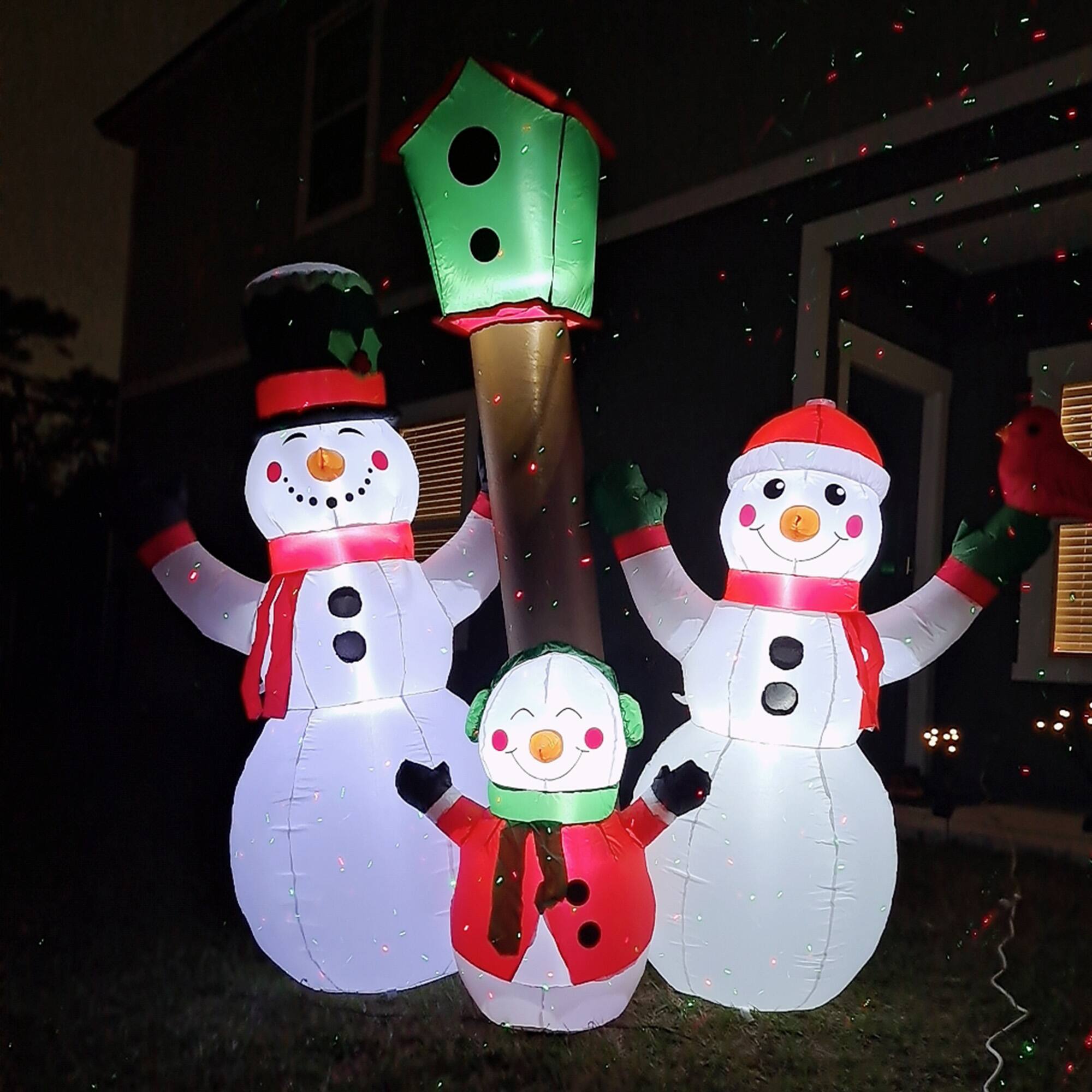 Alt View 8. Homcom - 7ft Inflatable Snowman Family with Birdhouse, Outdoor Blow-Up LED Yard Christmas Decor - White.