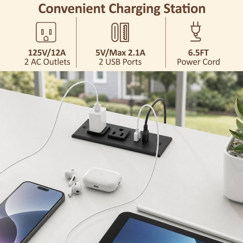 Convenient Charging Station  
125V/12A  
2 AC Outlets  
5V/Max 2.1A  
2 USB Ports  
6.5FT Power Cord