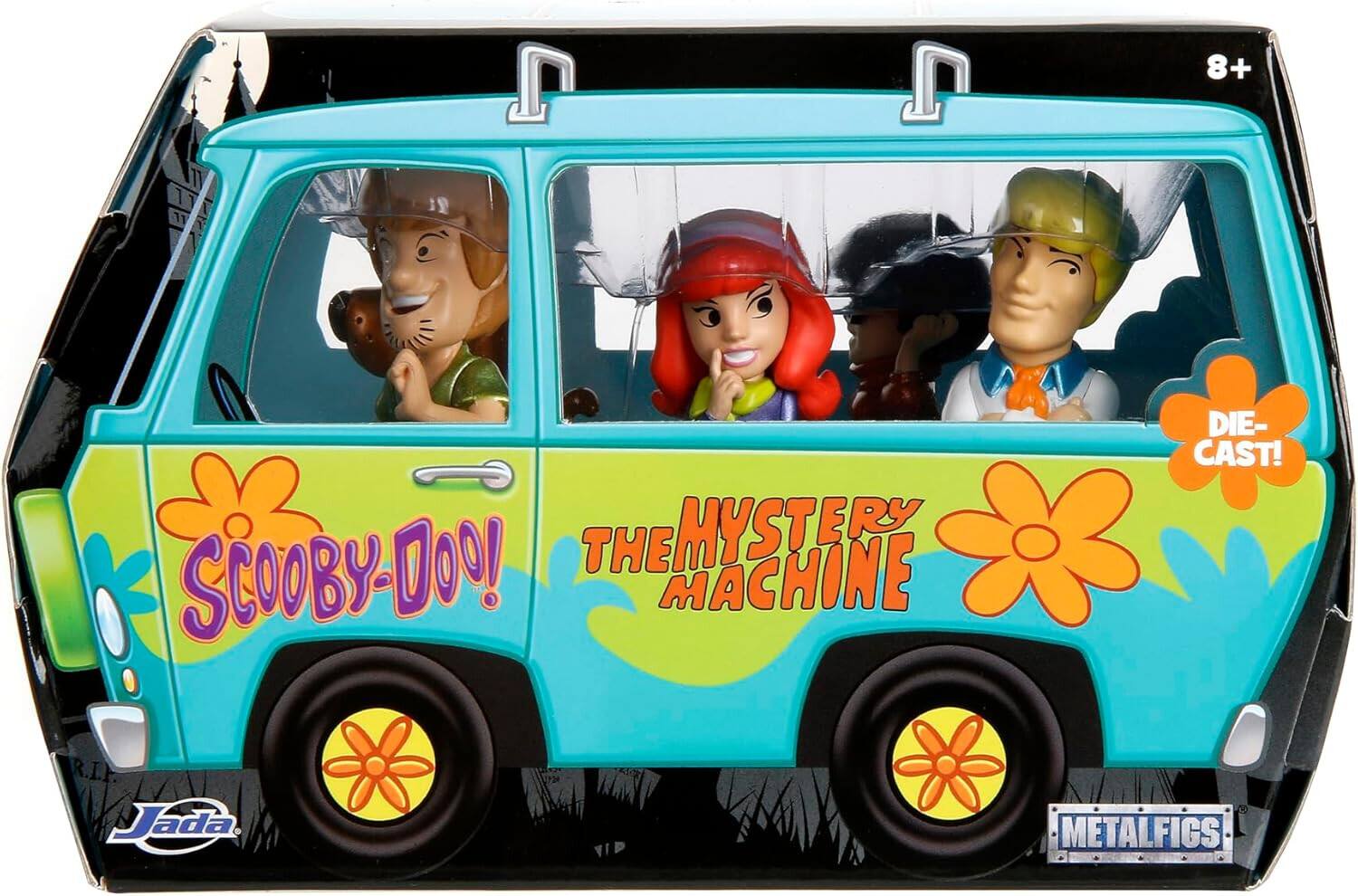 The text on the image is: "8+ THE MYSTERY MACHINE SCOOBY-DOO! DIE-CAST! Jada METALFIGS"