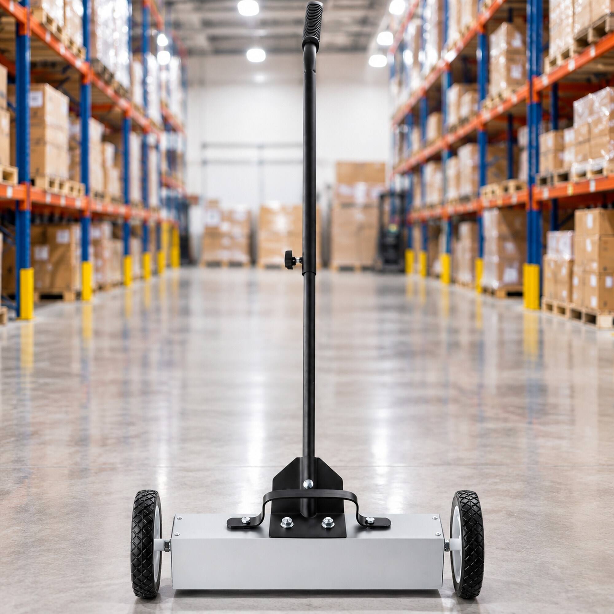 Alt View 1. RYHNUYNE - 45 lbs Rolling Magnetic Sweeper, 18 in Push-Type Pickup Tool, Telescoping Handle, Quick Release, Garage Yard - White.