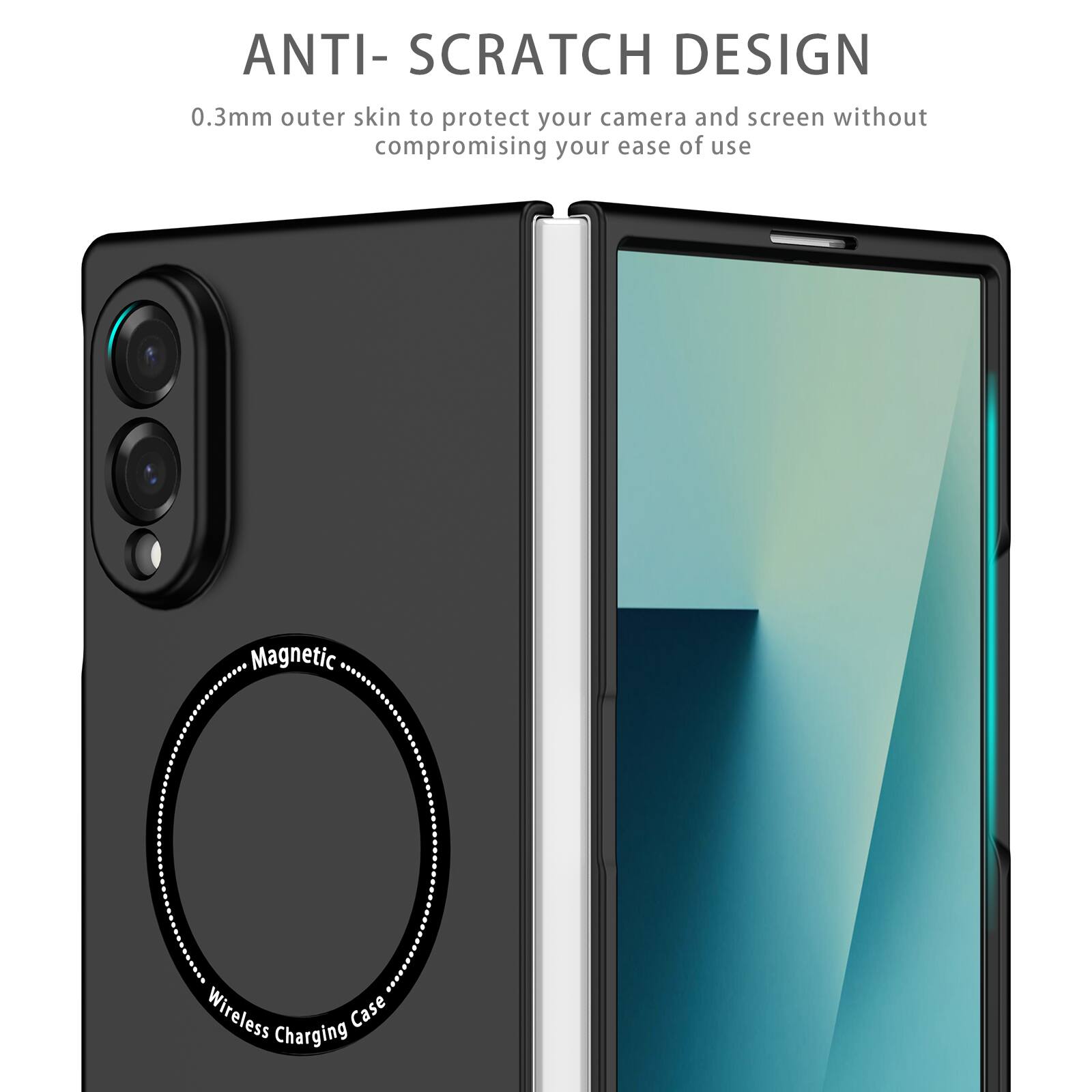 ANTI-SCRATCH DESIGN  
0.3mm outer skin to protect your camera and screen without compromising your ease of use  
Magnetic Wireless Case Charging