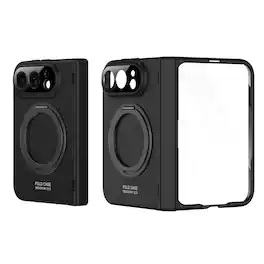 Dteck - Kickstand Case for Apple iPhone Duo with Screen Protector Hinge Protection Wireless Charging Shock-absorbent PC Cover - Black