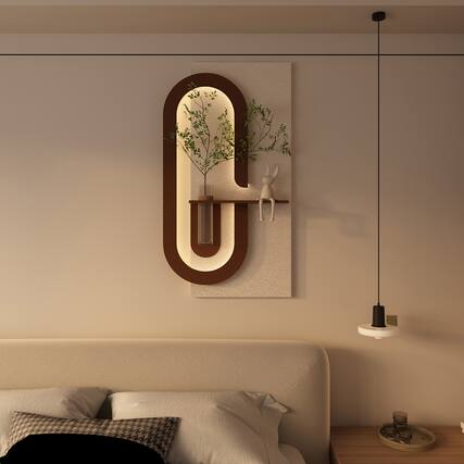 Front. Chateau Abodes - LED 3D Sandstone Wall Decor with Glass Vase, Remote Control & Adjustable Color Lights for Living Room, Bedroom - B - 23.62" x 47.24".