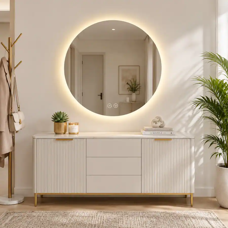 Best Self Values RYHNUYNE Round LED Bathroom Mirror, Wall Mounted Vanity Mirror, Anti ...